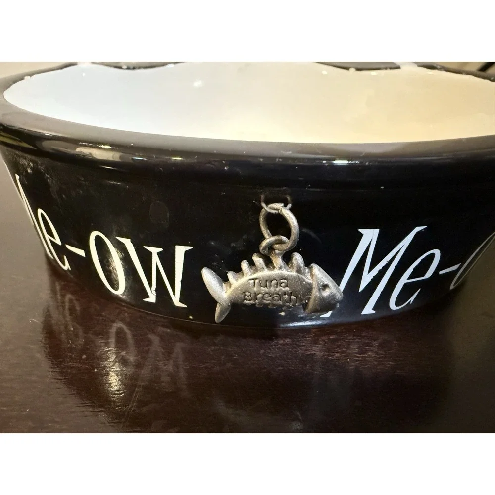 Mudpie Cat Food Dish Kitty Face With Fish Charm Water Bowl